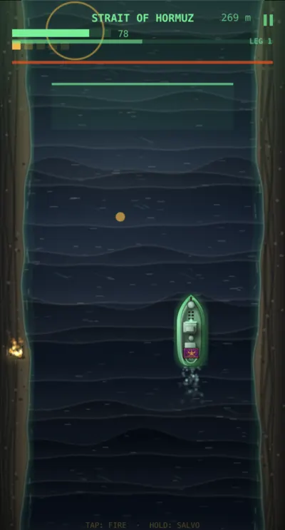 The vessel running the dark corridor as the amber radar ring sweeps across the lane.